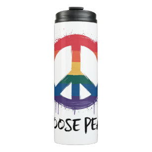 Rainbow Peace Sign mit "Choose Peace" Text Thermosbecher