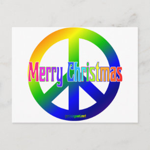 Rainbow Peace Sign mit Frohen Weihnachten! Feiertagspostkarte