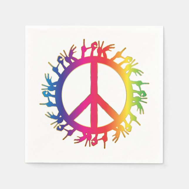 Rainbow Peace Sign Napkins sechziger Hippie-Party Serviette (Vorderseite)