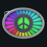 Rainbow Peace Sign Ovale Gürtelschnalle<br><div class="desc">Friedliche Symbol Gürtel Schnalle in Regenbogenfarben.</div>