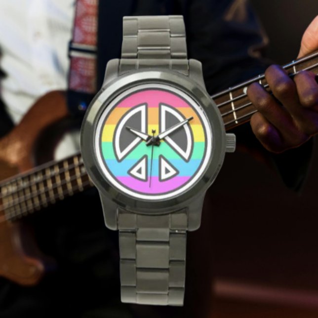 Rainbow Peace Sign Oversified Black Bracelet Watch Armbanduhr (Von Creator hochgeladen)