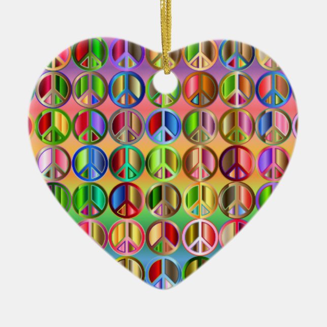 Rainbow Peace sign Porzellan Keramik Ornament (Vorne)