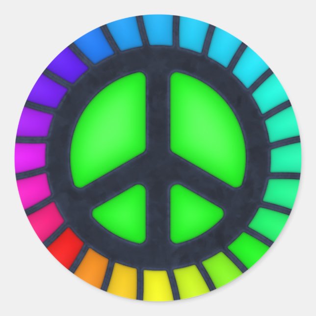 Rainbow Peace Sign Runder Aufkleber (Vorderseite)