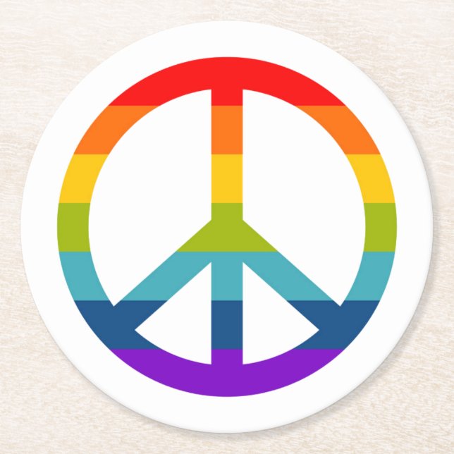 Rainbow Peace Sign Runder Pappuntersetzer (Vorderseite)