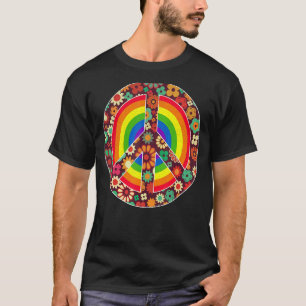 Rainbow Peace Sign Symbol Retro 60er 70er Jahre T-Shirt