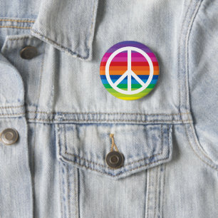 Rainbow Peace Signes Stripes Button