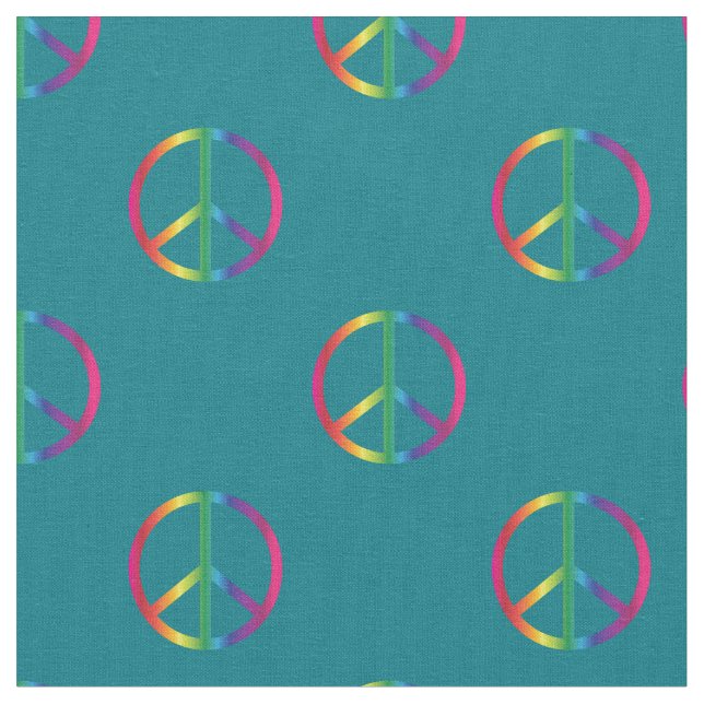 Rainbow Peace Signs Aquamarin Stoff (Nahaufnahme)
