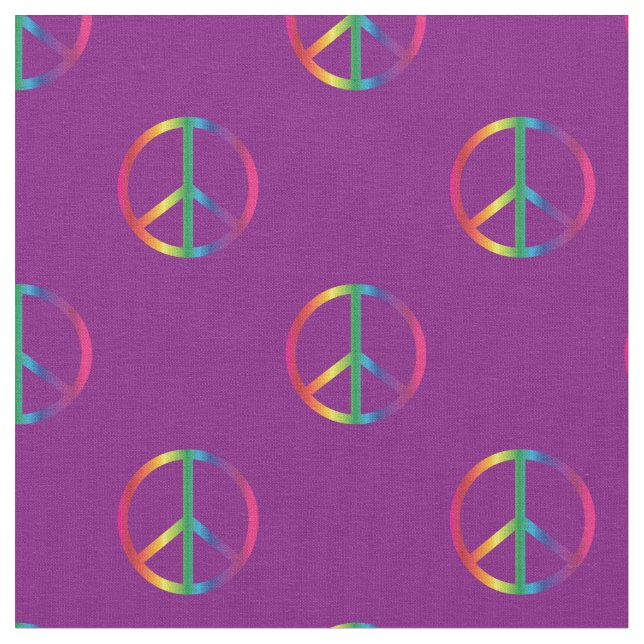 Rainbow Peace Signs Lila Stoff (Nahaufnahme)