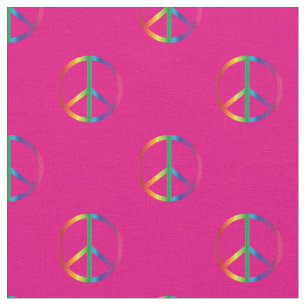 Rainbow Peace Signs Pink Stoff