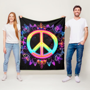 Rainbow Peace Symbol Art Fleecedecke