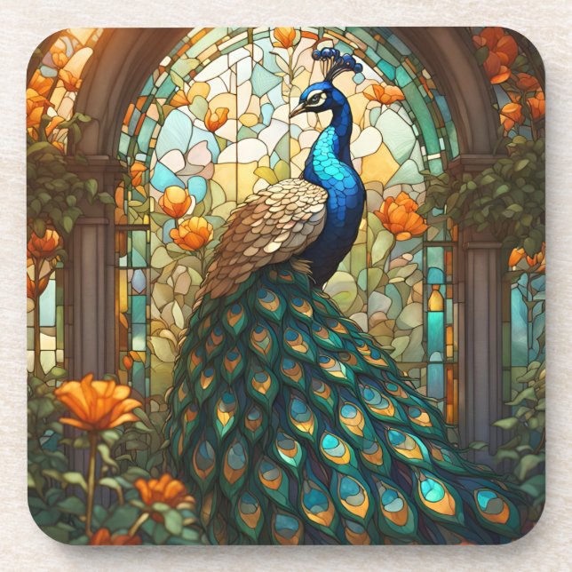 Rainbow Peacock Beverage Coaster Set Getränkeuntersetzer (Vorderseite)