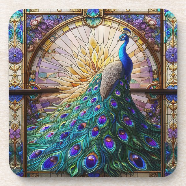 Rainbow Peacock Beverage Coaster Set Getränkeuntersetzer (Vorderseite)
