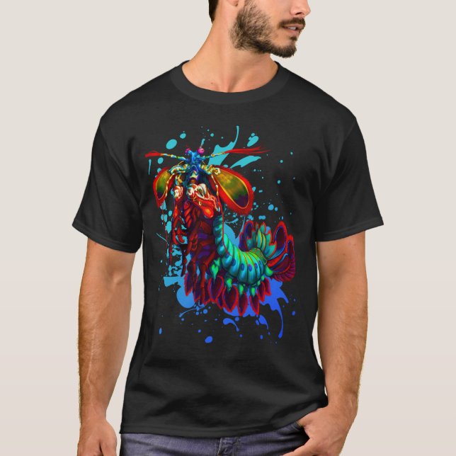Rainbow Peacock Mantis Shrimp Blue Splash T-Shirt (Vorderseite)