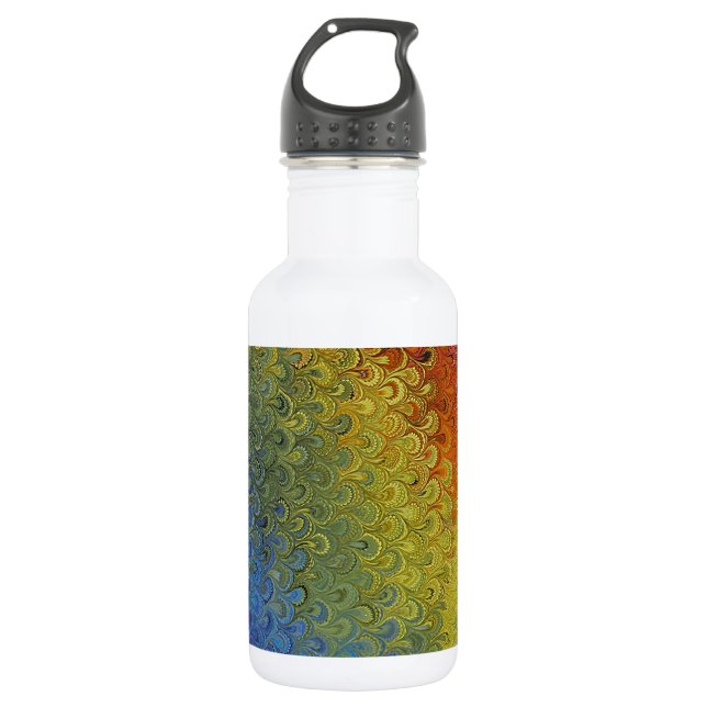 Rainbow Peacock Marble Trinkflasche (Vorderseite)