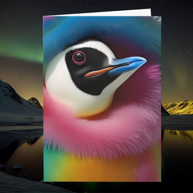 Rainbow Penguin Colorful Fuzzy Bird Fantasy Animal Karte (Von Creator hochgeladen)