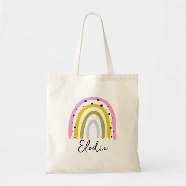 Rainbow Personalized Name Tote Bag Custom Gift Tragetasche (Vorne)