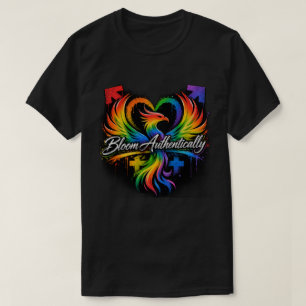 Rainbow Phoenix Herz "Authentisch Erblühen" Pride T-Shirt