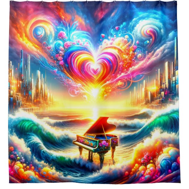 Rainbow Piano Art Duschvorhang (Vorderseite)