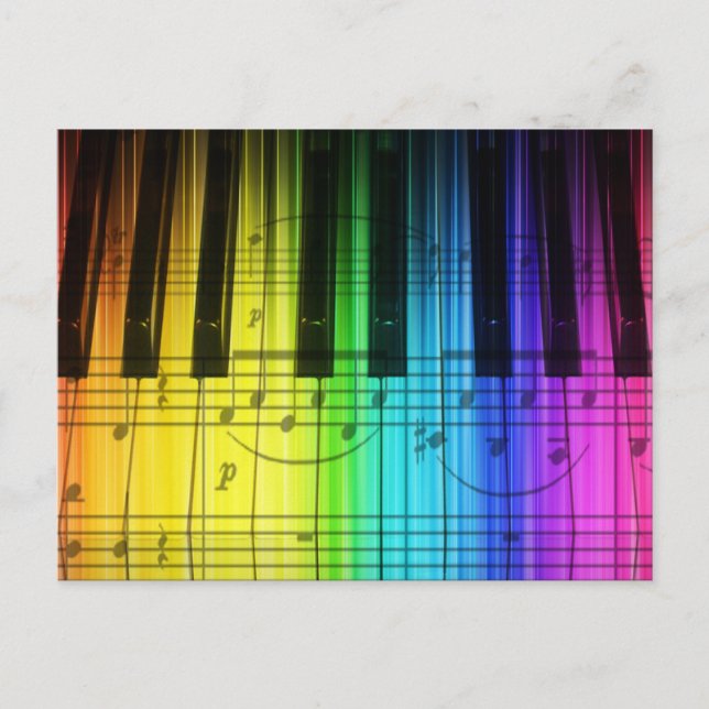 Rainbow Piano Keyboard and Notes Postkarte (Vorderseite)