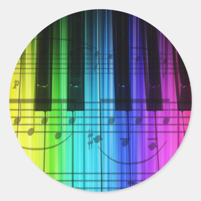 Rainbow Piano Keyboard and Notes Runder Aufkleber (Vorderseite)