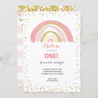 Rainbow Pink 1. Geburtstag Einladung Mädchen