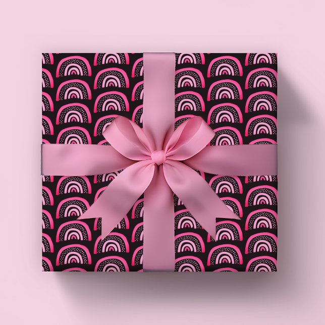 Rainbow Pink Black Girls Geburtstag Geschenkpapier (Pink & black rainbow wrapping paper rolls. Perfect for baby shower or girls birthday parties.)