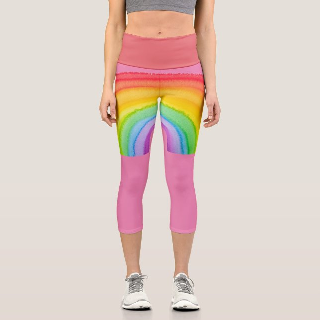 RAINBOW PINK CAPRI YOGA PANS LEGGINGS (Vorderseite)