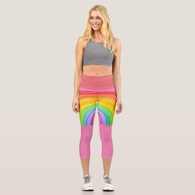 RAINBOW PINK CAPRI YOGA PANS LEGGINGS (Vorderseite)