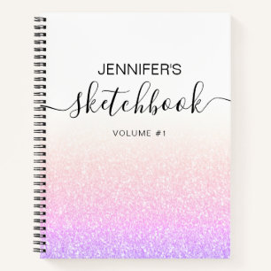 Rainbow Pink Glitzer Girly Ombre Sketchbook Name Notizbuch