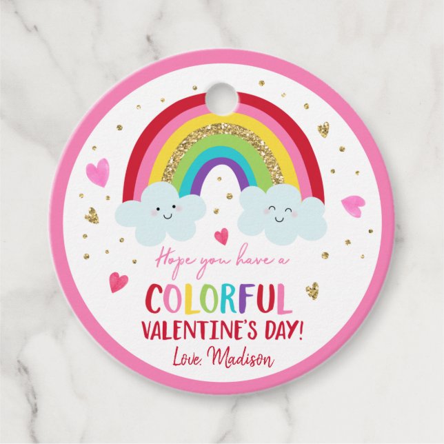 Rainbow Pink Gold Herz Valentinstag Geschenkanhänger (Vorderseite)