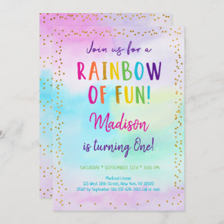 Rainbow Pink Gold Watercolor Geburtstag Einladung