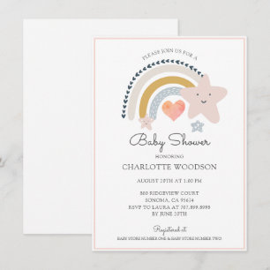 Rainbow Pink Heart Girl Baby Shower Einladung