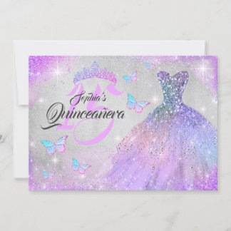 Rainbow Pink Lila Sparkenkleid Quinceanera Einladung