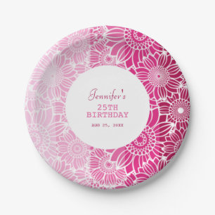 Rainbow Pink Stripes Floral Geburtstag Pappteller