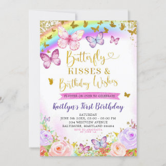 Rainbow Pink und Lila Butterfly zum Geburtstag ein Einladung