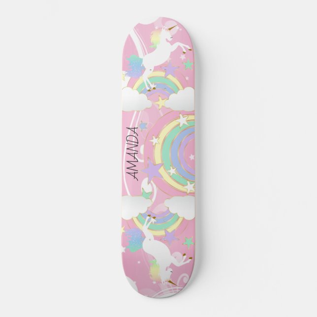 Rainbow Pink Unicorn Skateboard (Vorderseite)