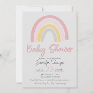 Rainbow Pink Yellow Gray Baby Dusche Einladung