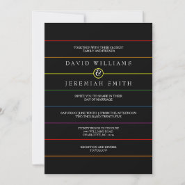 Rainbow Pinstripe Pride auf Black LGBT Wedding Einladung