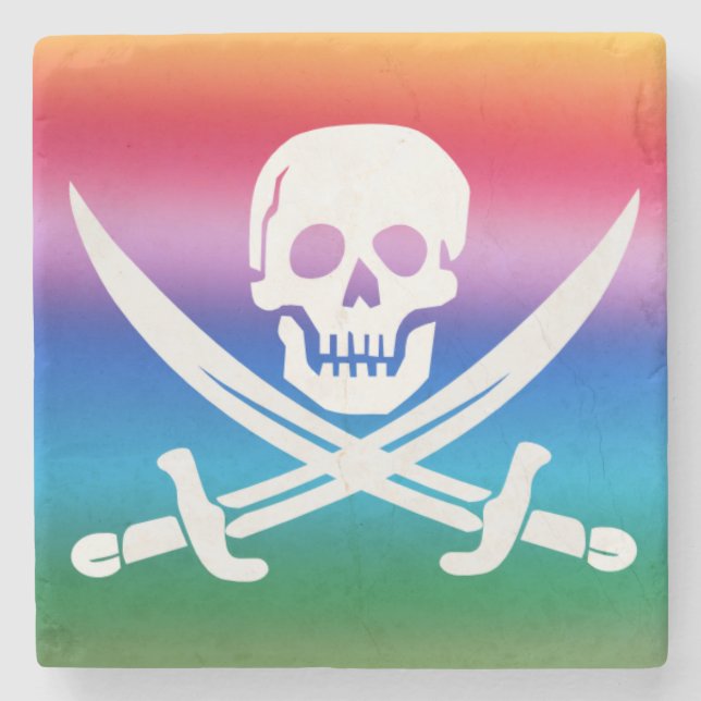 Rainbow Pirate Piratenflagge Stone Untersetzer (Vorderseite)