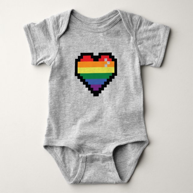 Rainbow Pixel Herz Baby Strampler (Vorderseite)
