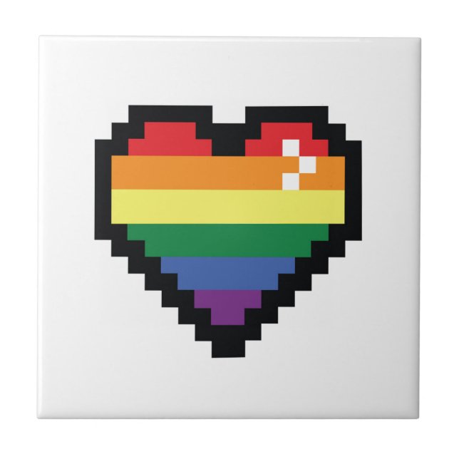 Rainbow Pixel Herz Fliese (Vorderseite)