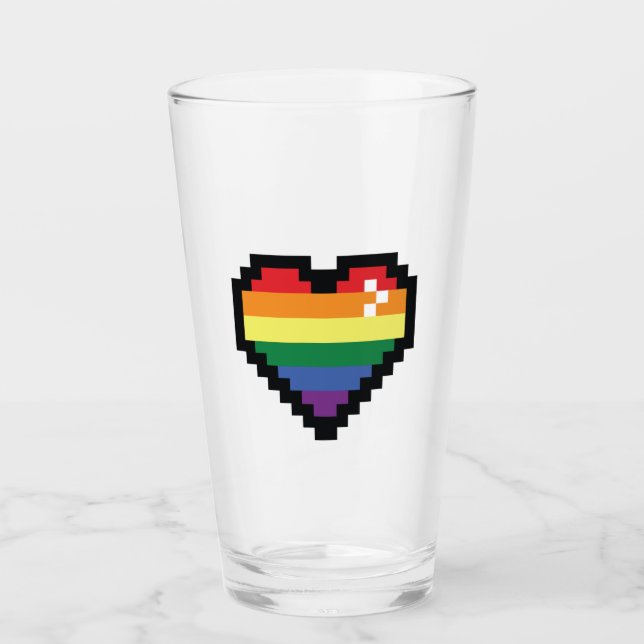 Rainbow Pixel Herz Glas (Vorderseite)