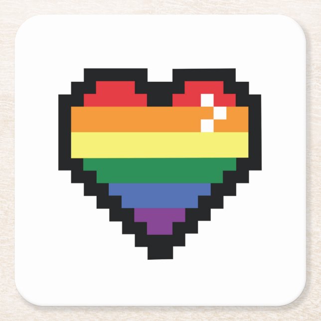 Rainbow Pixel Herz Rechteckiger Pappuntersetzer (Vorderseite)