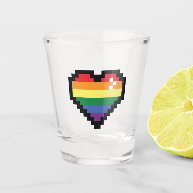 Rainbow Pixel Herz Schnapsglas (Vorderseite)