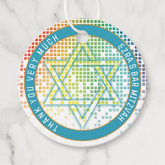 Rainbow Pixel Video Game Gamer Bar Mitzvah Geschenkanhänger (Vorderseite)