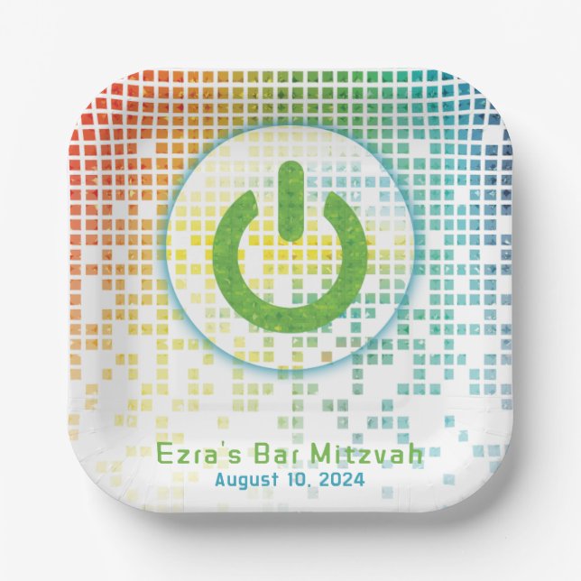 Rainbow Pixel Video Game Gamer Bar Mitzvah Pappteller (Vorderseite)