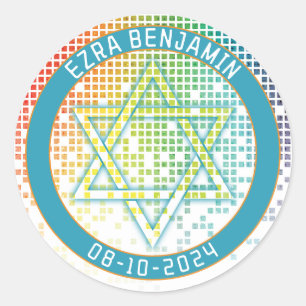 Rainbow Pixel Video Game Gamer Bar Mitzvah Runder Aufkleber