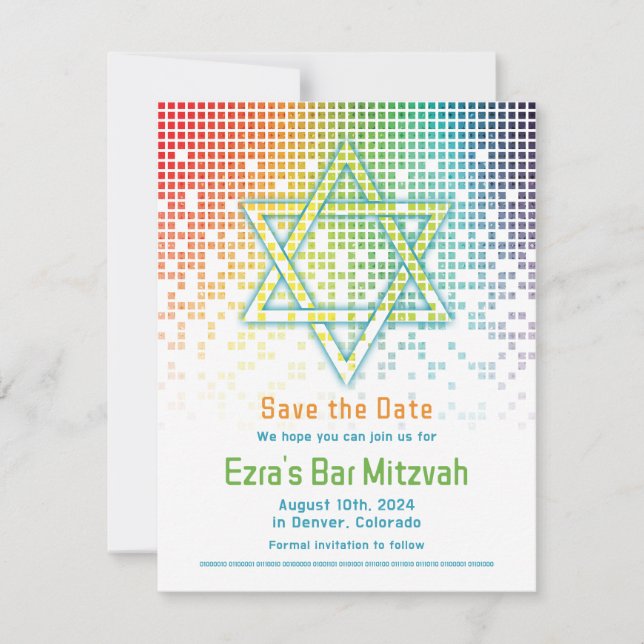 Rainbow Pixels Videospiel Gamer Bar Mitzvah Save The Date (Vorderseite)