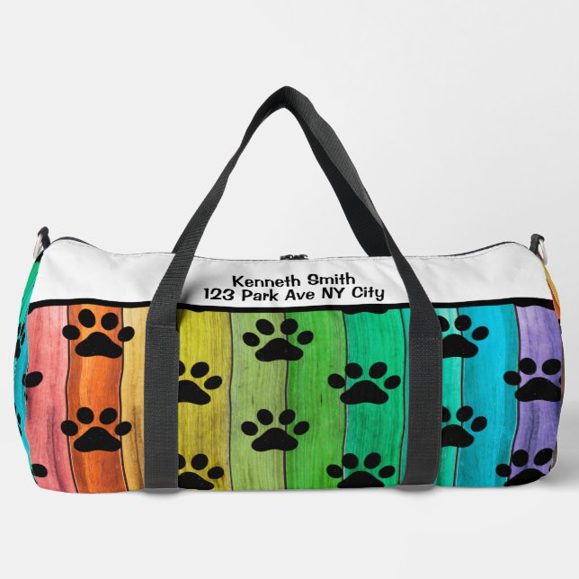 Rainbow Plank Paw Print Pet monogram personalize Duffle Bag (Vorderseite)