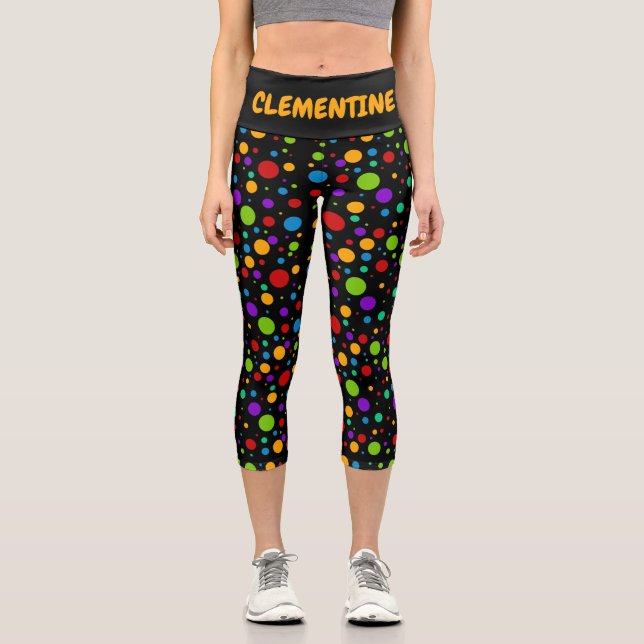 Rainbow Polka Dot Custom Capri Leggings (Vorderseite)